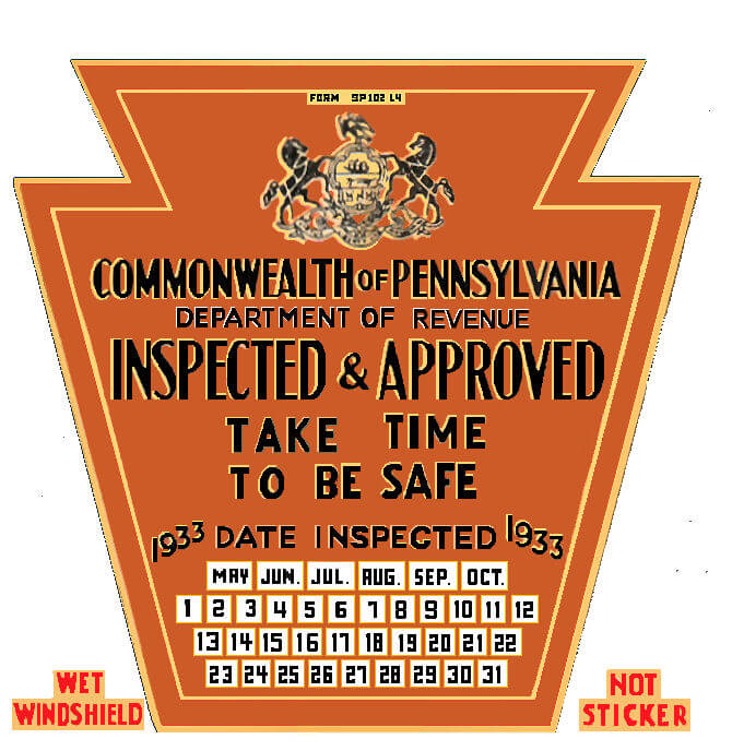 1933 Late Pennsylvania INSPECTION Sticker